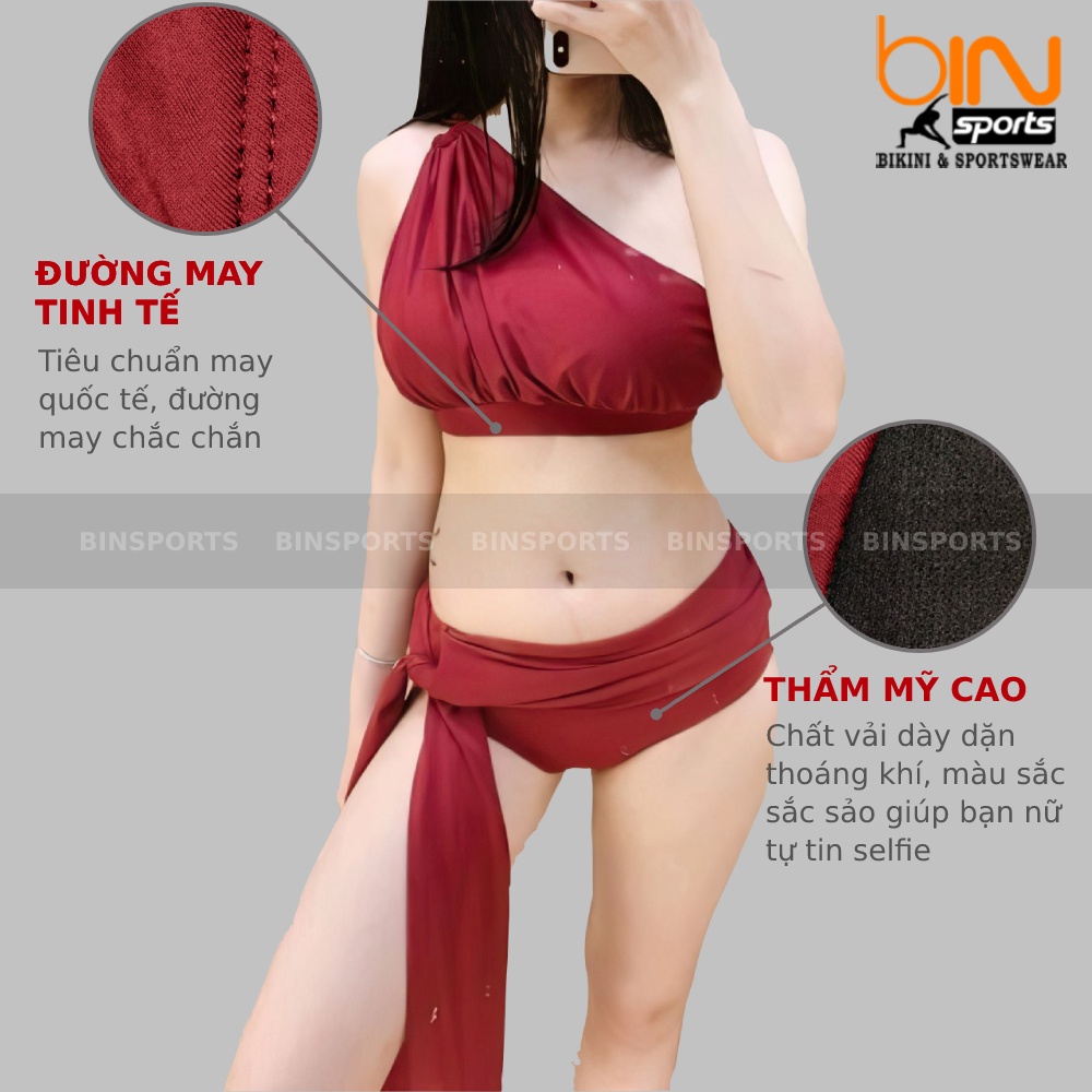 Bikini Nữ 2 Mảnh Quần Cạp Cao Aó Lệch Vai Bin Sports BHV087