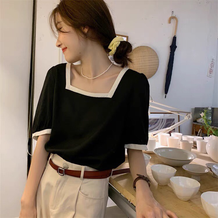 Áo vintage cổ vuông linen | BigBuy360 - bigbuy360.vn