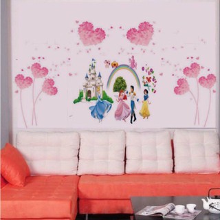 combo 3 bức decal dán tường trái tim hồng và công chúa hoàng tử