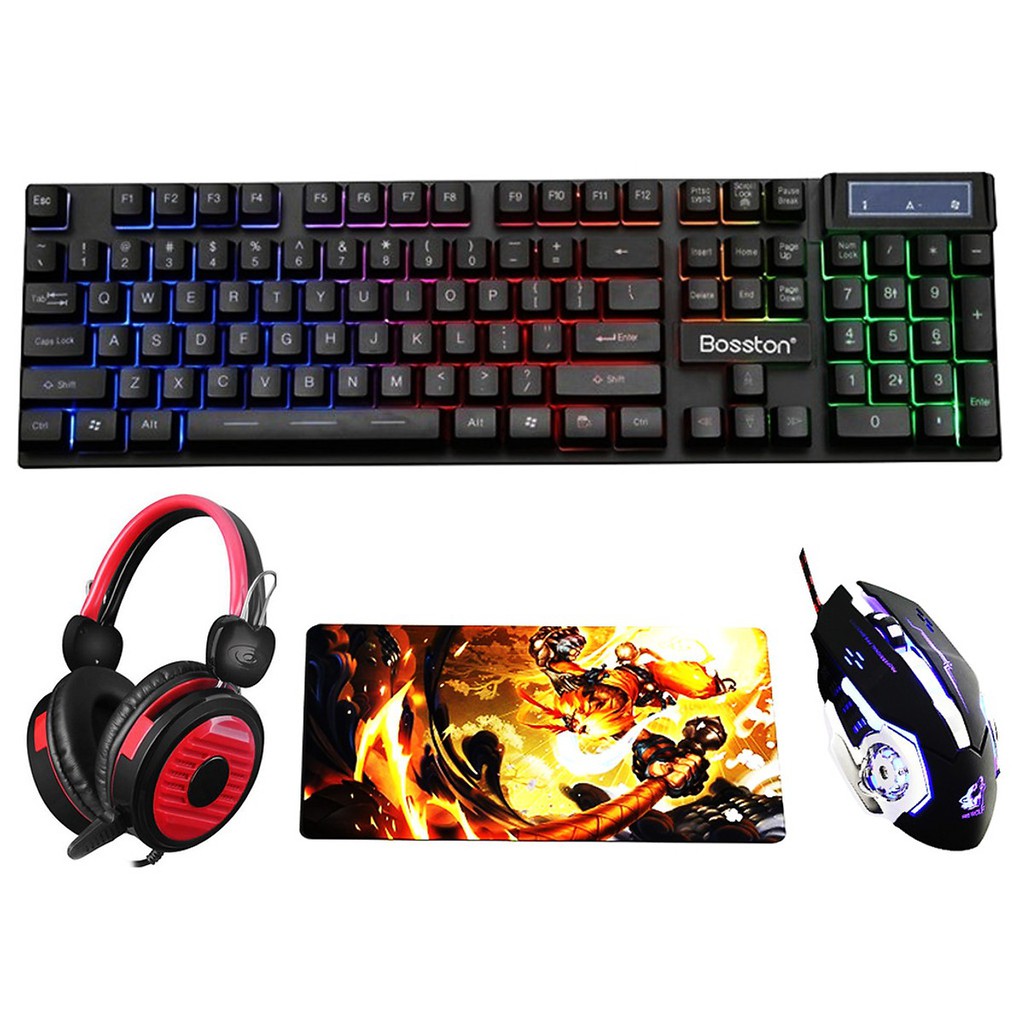 Combo Phím Bosston 803 +  Chuột Game V2, Tai Nghe YL902/A6 Và Lót Chuột Hình Game S1 (giao mẫu ngẫu nhiên)