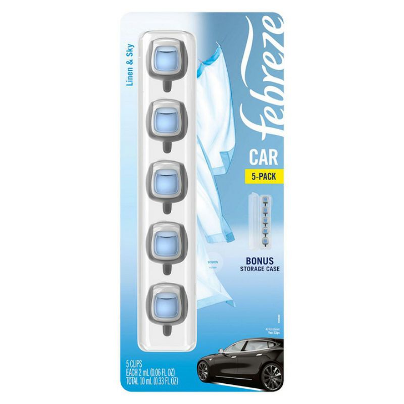 Nước hoa xe hơi Febreze Car Linen &amp; Sky 5 pack