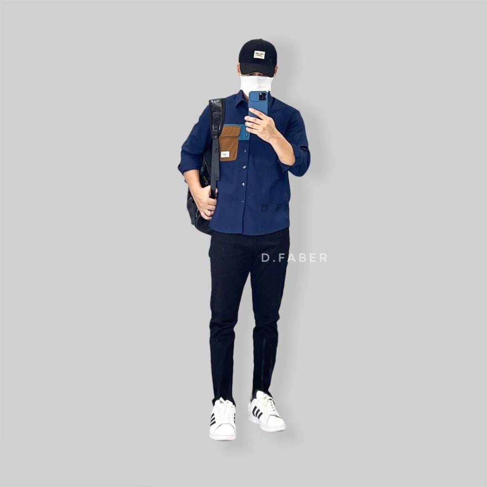 Áo Sơ Mi Đũi Nam Dài Tay phối màu túi cực đẹp phong cách trẻ trung