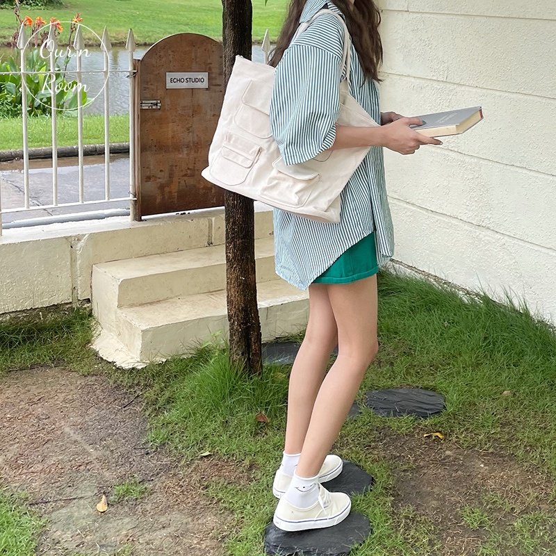 [CÓ SẴN] TÚI TOTE CANVAS HỌA TIẾT 4 TÚI NHỎ PHONG CÁCH HÀN QUỐC