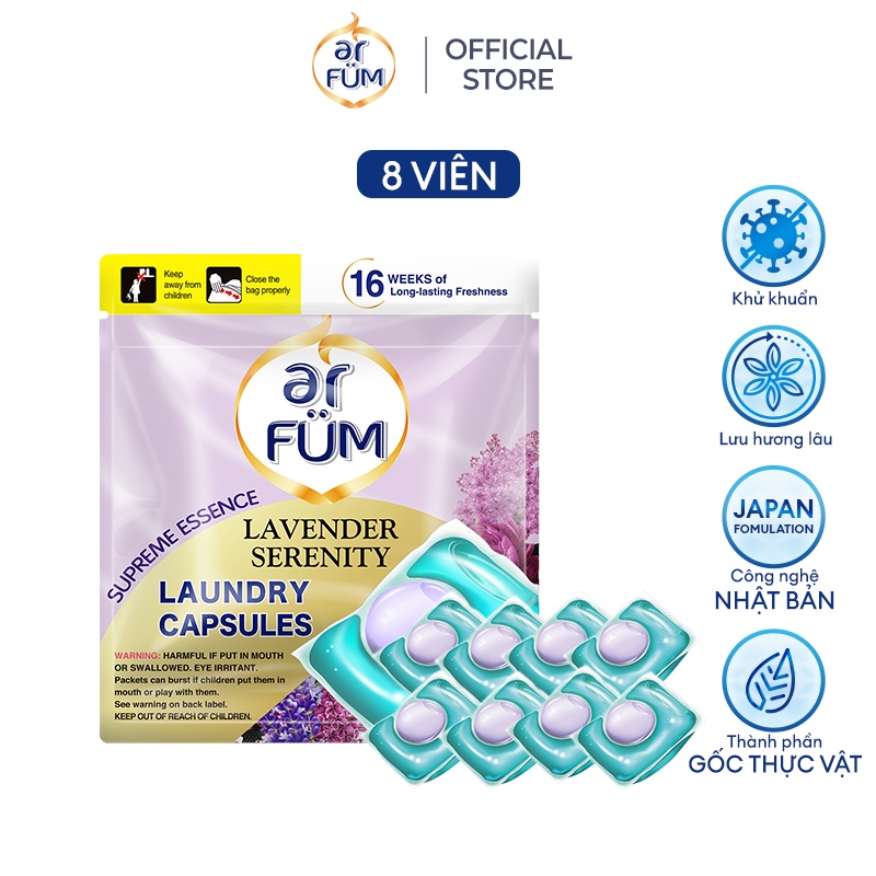 Túi Viên Giặt Xả Tiện Lợi arFum Hương Hoa Công Nghệ Nhật Bản (8 Viên/ Túi)