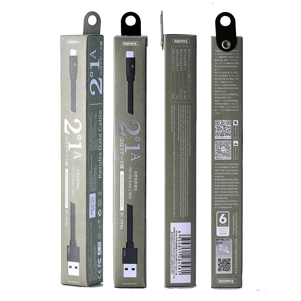 Cáp sạc Remax RC-094a cổng Type C dài 1m - Hỗ trợ sạc nhanh Qualcomm 4.0 dùng cho các máy Type C