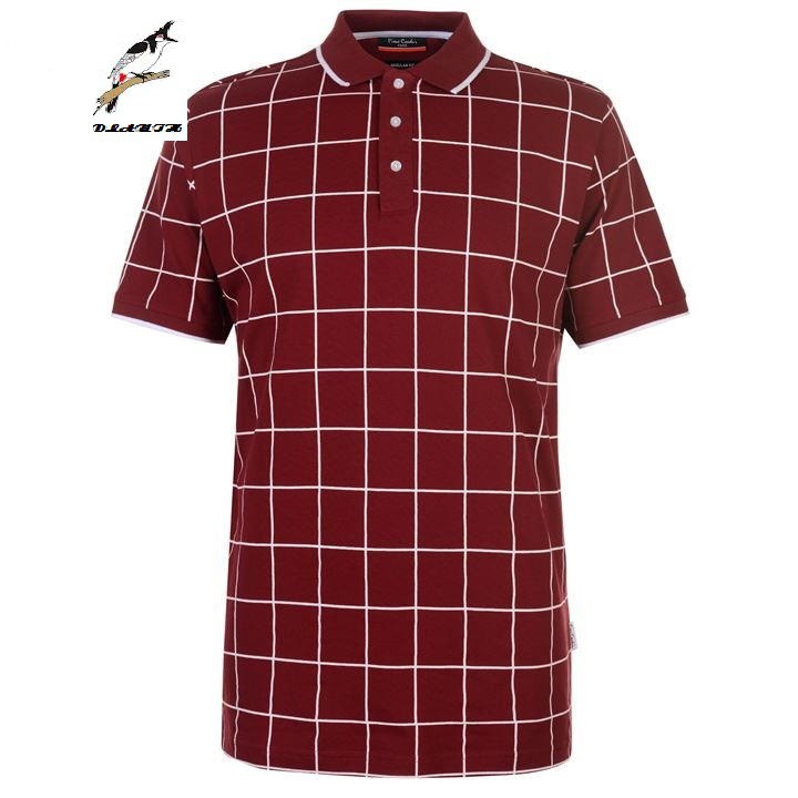 Áo thun ngắn tay Pierre Cardin Checked Polo Shirt Mens Burgundy