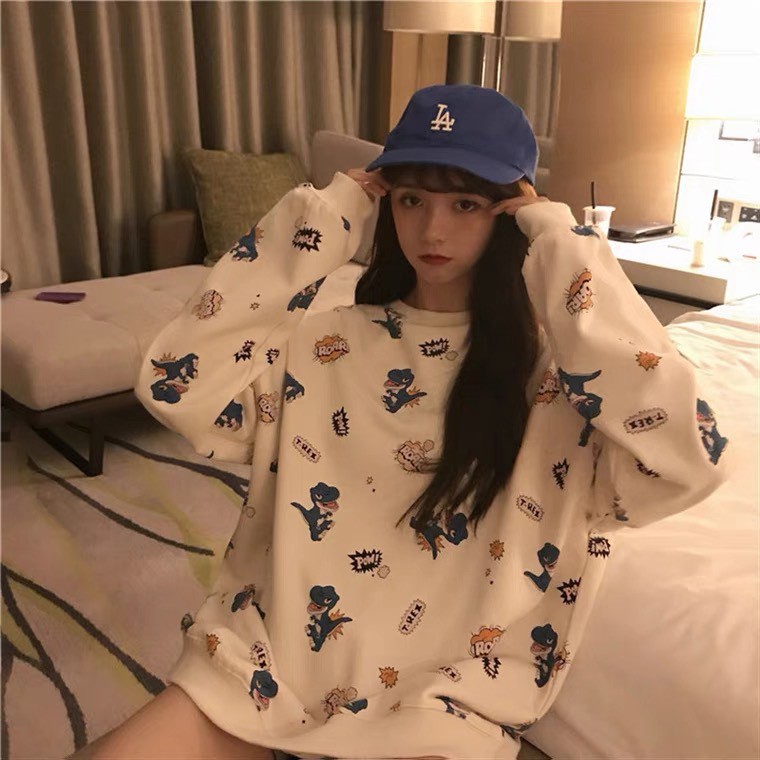 Áo sweater dáng rộng họa tiết hoạt hình cute, Áo phông Hàn Quốc siêu xinh