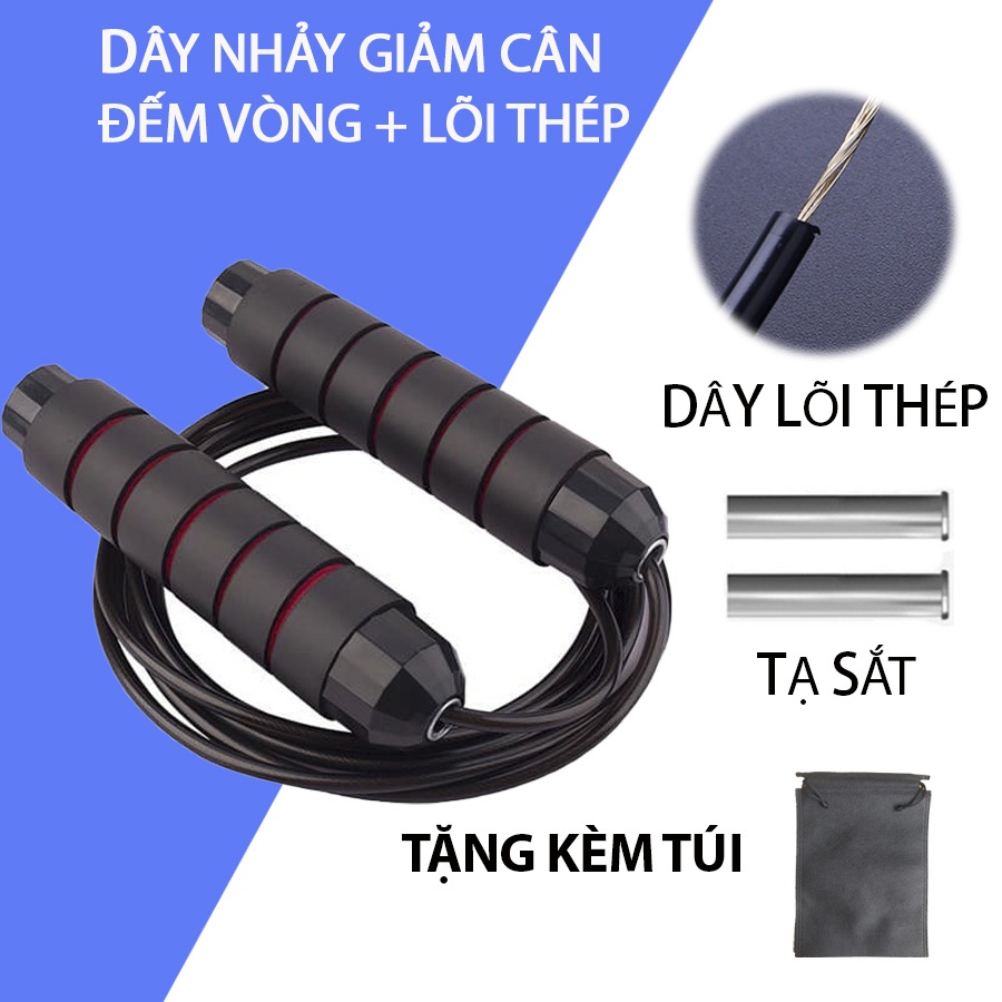 Dây nhảy lõi thép có tạ tập thể lực thể thao tại nhà giảm cân giảm mỡ bụng có thể thu ngắn dài tùy chỉnh