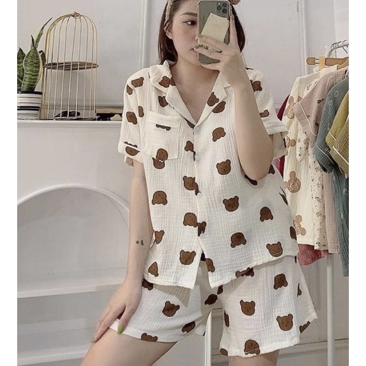 PIJAMA ĐỒ BỘ MẶC NHÀ VẢI XÔ NHĂN MUSLIN QUẦN ĐÙI ÁO CỘC | BigBuy360 - bigbuy360.vn