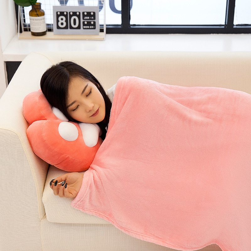 Bộ Chăn Gối Ngủ Trưa Thiết Kế Hình Chân Mèo Hoạt Hình Dễ Thương