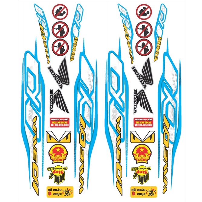 Tem chế wave 100/ wave 110/ wave 50cc - Đủ màu sắc - Tem 3 lớp chống phai