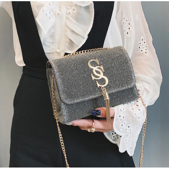 Túi nữ đeo vai xách tay kim tuyến đính chữ S DV835 | BigBuy360 - bigbuy360.vn
