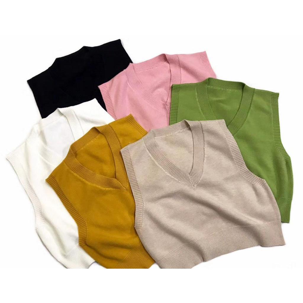 Áo Dệt Kim Nữ Sát Nách Cổ Chữ V Màu Trơn Thời Trang