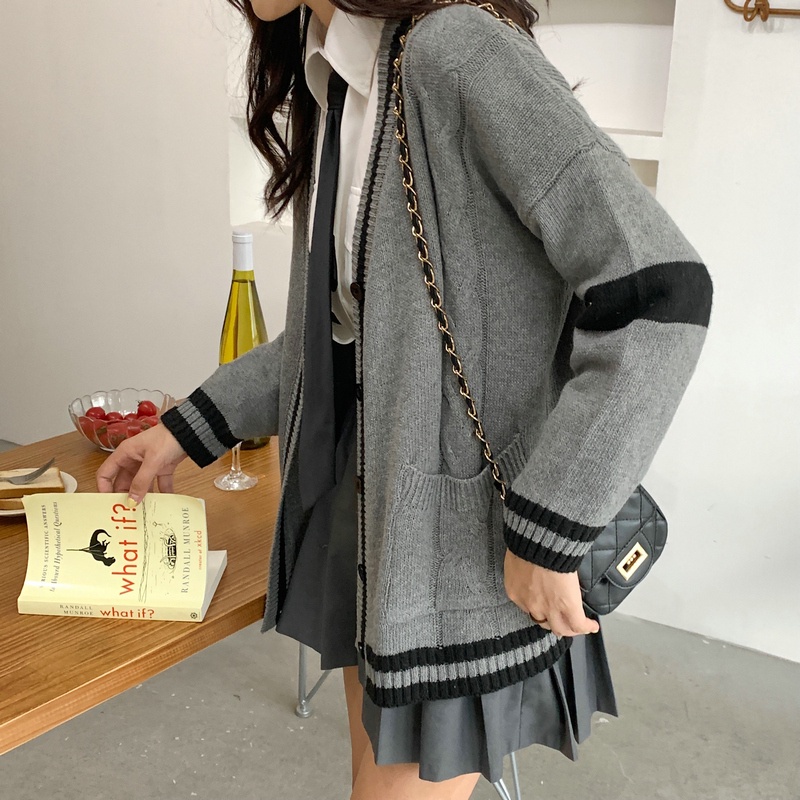 Áo Khoác Cardigan Dệt Kim Tay Dài Phong Cách Hàn Quốc