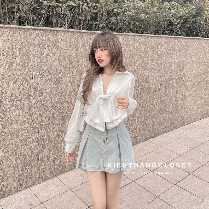 SET ÁO SƠ MI NƠ NGỰC MIX QUẦN VÁY BÒ CHUN LƯNG