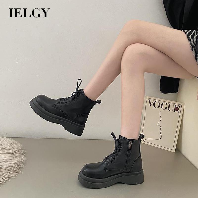 Giày bốt martin IELGY mỏng màu đen phong cách retro cá tính thời trang cho nữ