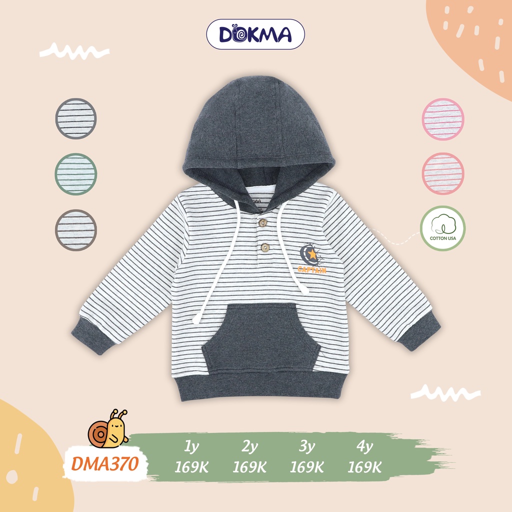 DMA370 Áo hoodie kẻ có mũ Dokma vải cotton nỉ dày vừa (1-4T)