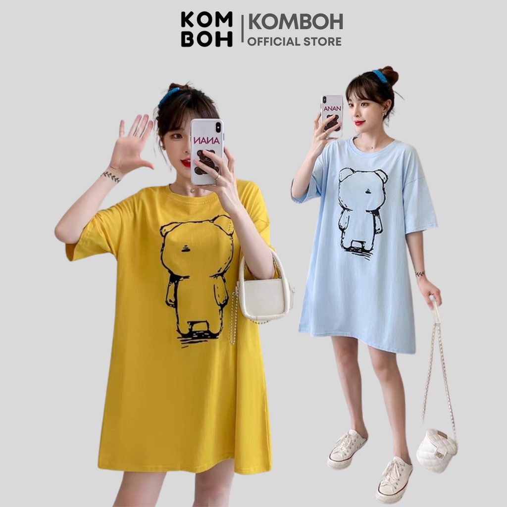 Áo phông form rộng KOMOBH tay lỡ unisex đẹp oversize, áo thun nam nữ form rộng GẤU CÔ ĐƠN A12