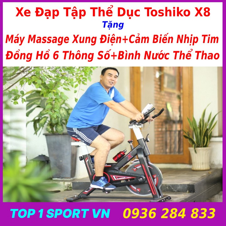 Máy đạp xe đạp tập thể dục thể thao Toshiko X8/X9, Tặng má phanh + cảm biến nhịp tim + đồng hồ chỉ số, bảo hành 5 năm
