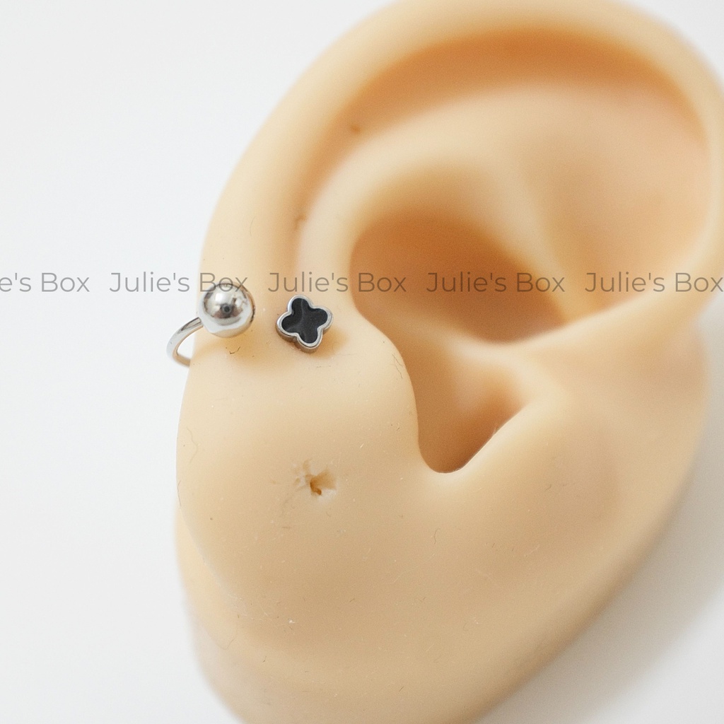 [1 Chiếc] Khuyên Tai Titan Unisex Chữ U Màu Bạc Cỏ Đen Không Gỉ Sét Không Ngứa Bông Tai Julies Box 66