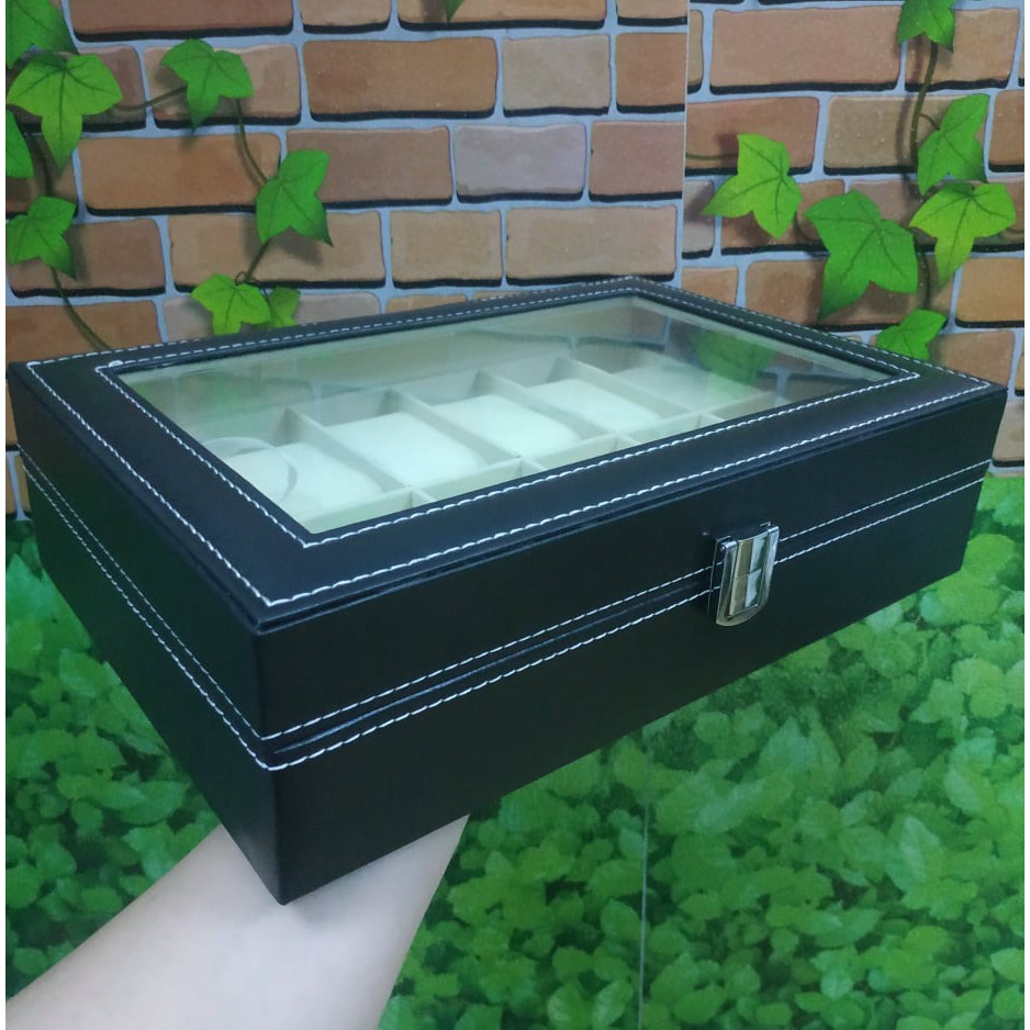 Hộp Trưng Bày Đồng Hồ 12 Ngăn Gỗ Bọc Da