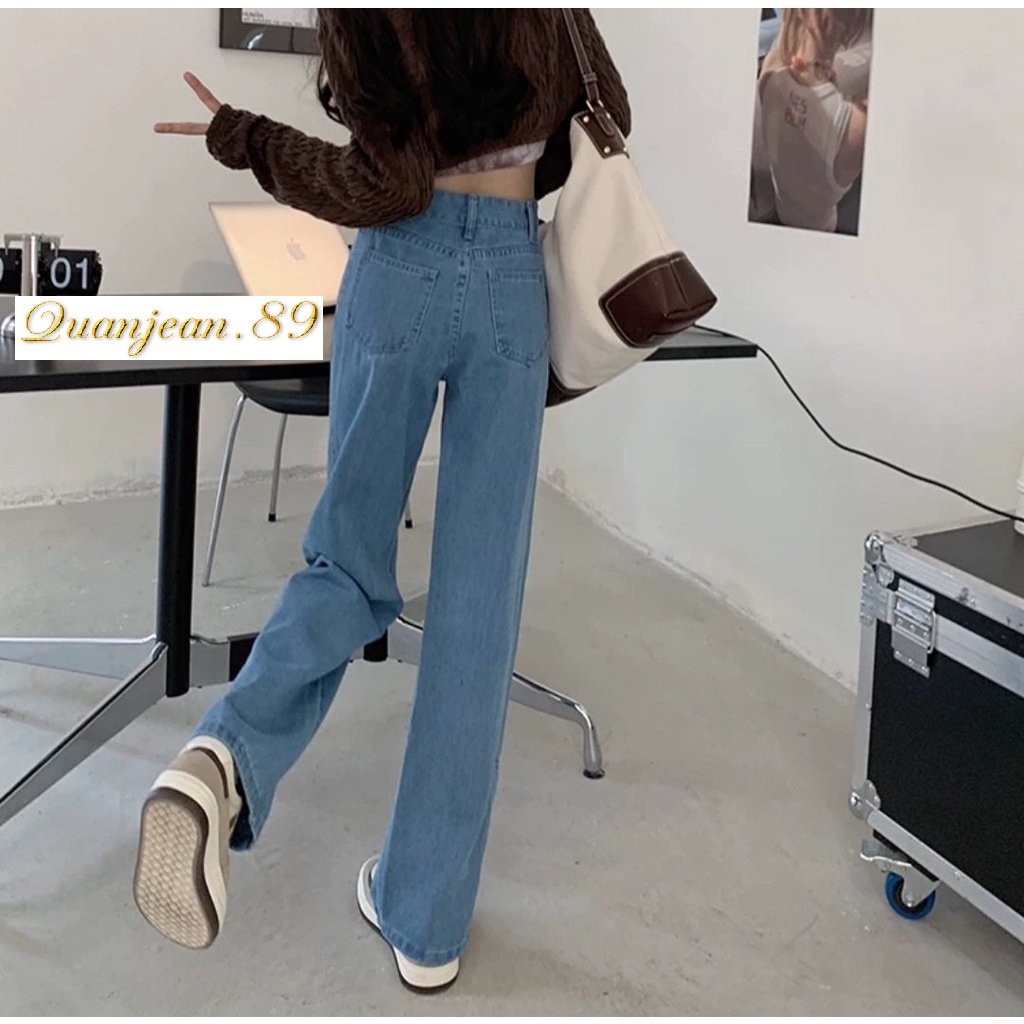 Quần jean bò ống xuông rộng dáng vintage màu xanh nhạt Quanjean.89 | BigBuy360 - bigbuy360.vn