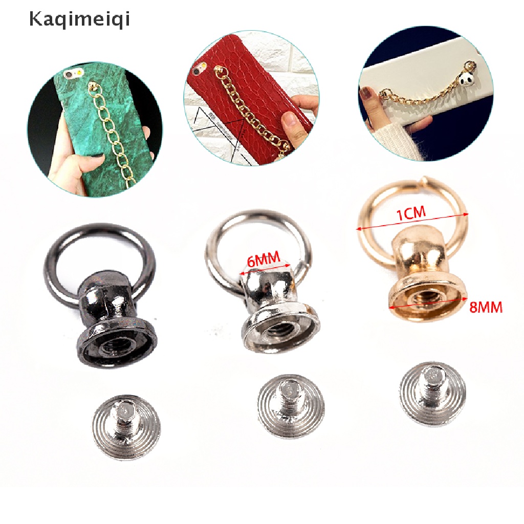 Bộ 10 khoen tròn 8mm kèm vít cố định bằng kim loại dùng để gắn dây đeo tay trang trí điện thoại/ DIYphụ kiện vỏ điện thoại di động