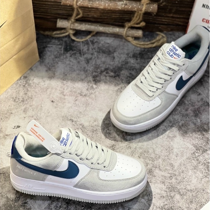 Giày Nikke AirForce1 Low Athletic Club/Af1 Xám Viền Xanh, CLUB XÁM XANH