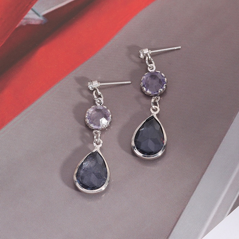 Khuyên tai Pinkdudu PD441 hợp kim dáng dài đính đá pha lê màu xanh dương phong cách boho thời trang cho nữ
