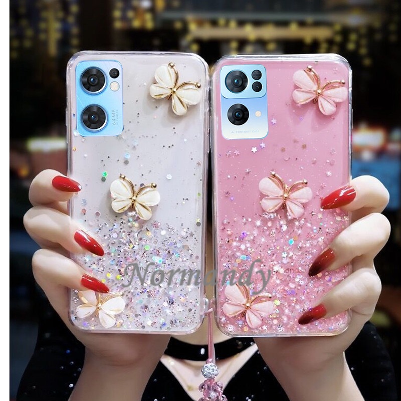 Ốp Điện Thoại Silica Gel Mềm Trong Suốt Hình Bướm 3D Cho OPPO Reno7 7 Pro Reno6 Z Pro 5G