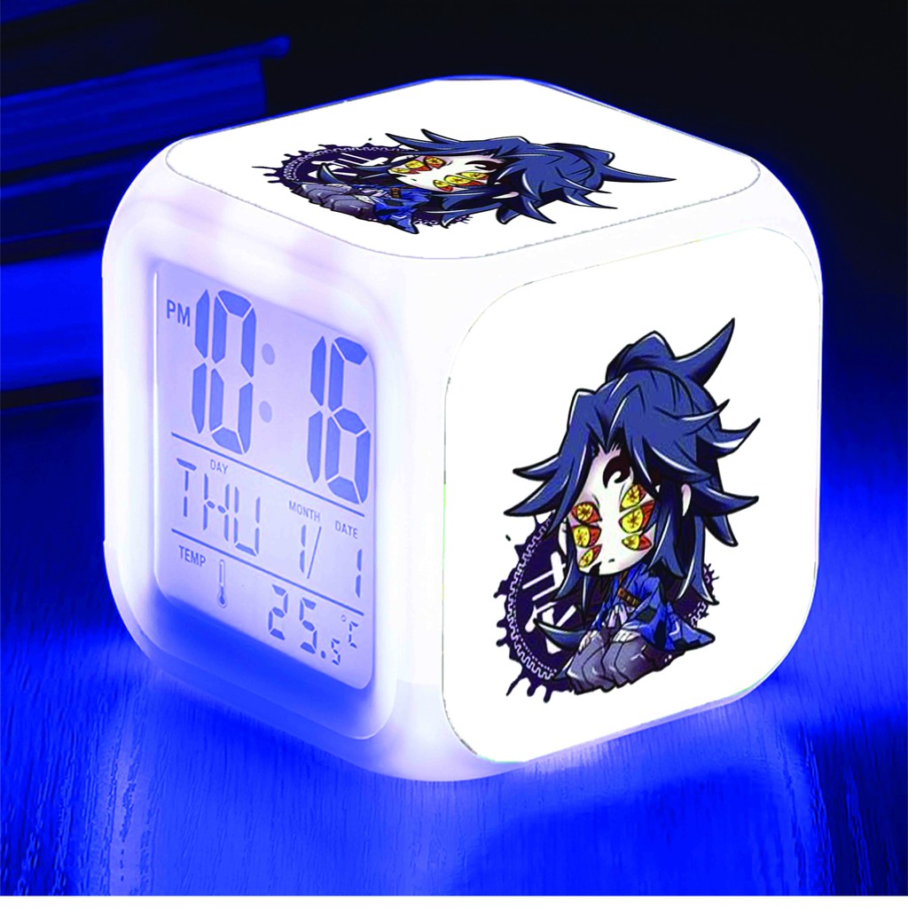 Đồng hồ báo thức để bàn in hình KIMETSU NO YAIBA Thanh Gươm Diệt Quỷ LED đổi màu chibi anime M1