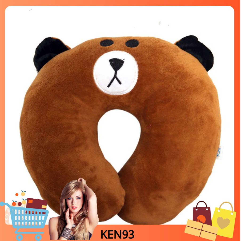 [ken93] ( Rẻ nhất shopee ) Gối chữ U,kê cổ Brown chất liệu vải nhung cao cấp