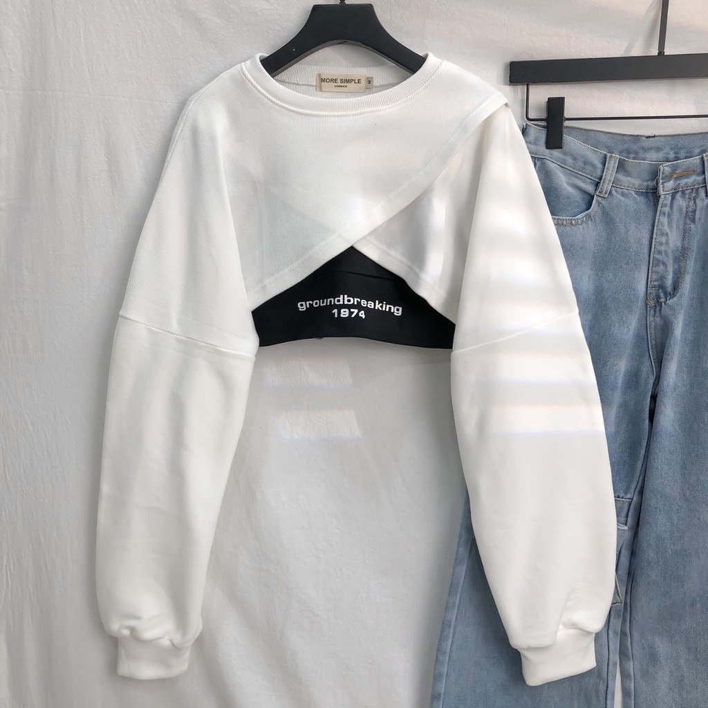 Áo Croptop Dài Tay Dáng Rộng Đắp Chéo SONA Phong Cách Hàn Quốc (Tặng Kèm Bra) - Tuni Store