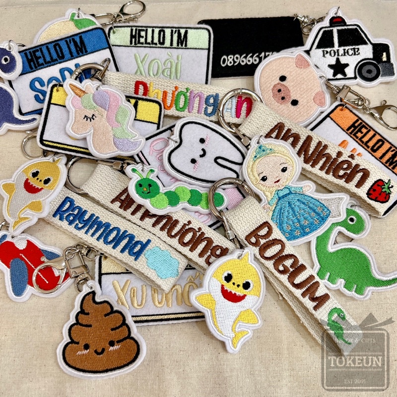 Móc khoá thêu tên / Nametag thêu theo yêu cầu