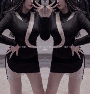Đầm body phối lưới đính hạt tay dài
