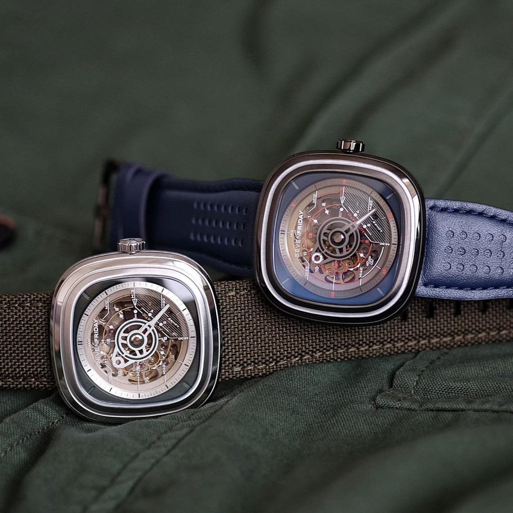 Đồng Hồ Nam Seven Friday T3/01 T2/01 T2/02 Xanh Rêu-Xanh Navy - Nâu, Máy Cơ ,Dây Da / Dây Nato/Vải (1993watch)