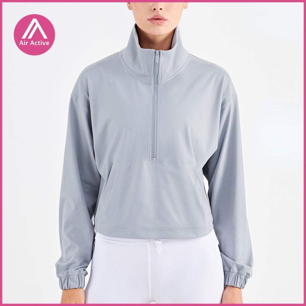 Áo khoác Air Active có túi bên hông dáng rộng phối dây kéo cổ cao một nửa tay dài thời trang tập yoga/ chơi thể thao