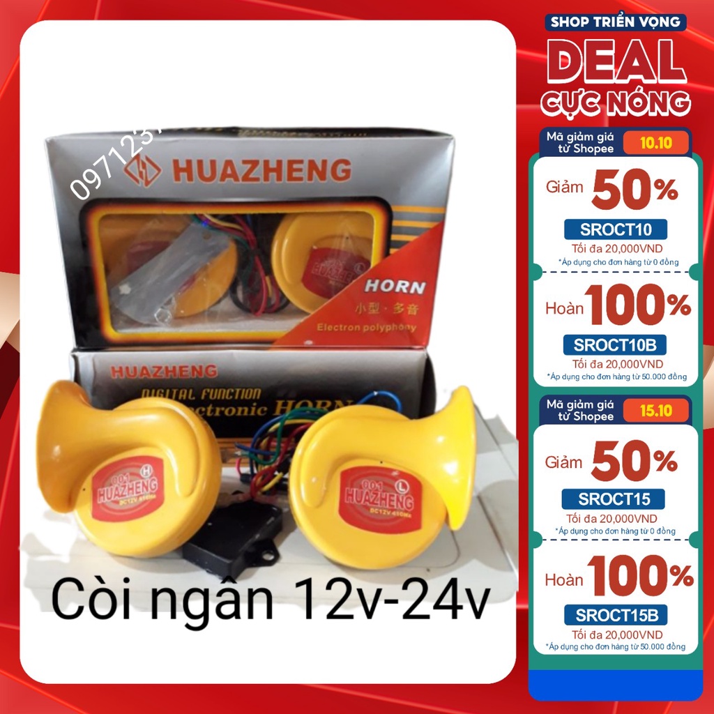 Còi ngân ô tô, xe máy 12 tiếng HUAZHENG 12v,24v hàng chuẩn chính hãng