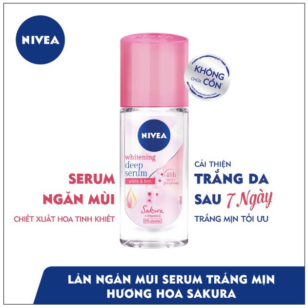 Lăn serum ngăn mùi NIVEA trắng mịn hương hoa 40ml