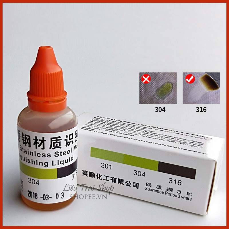 Dung dịch thử inox 316 test inox 316 phân biệt inox 316 không dùng pin