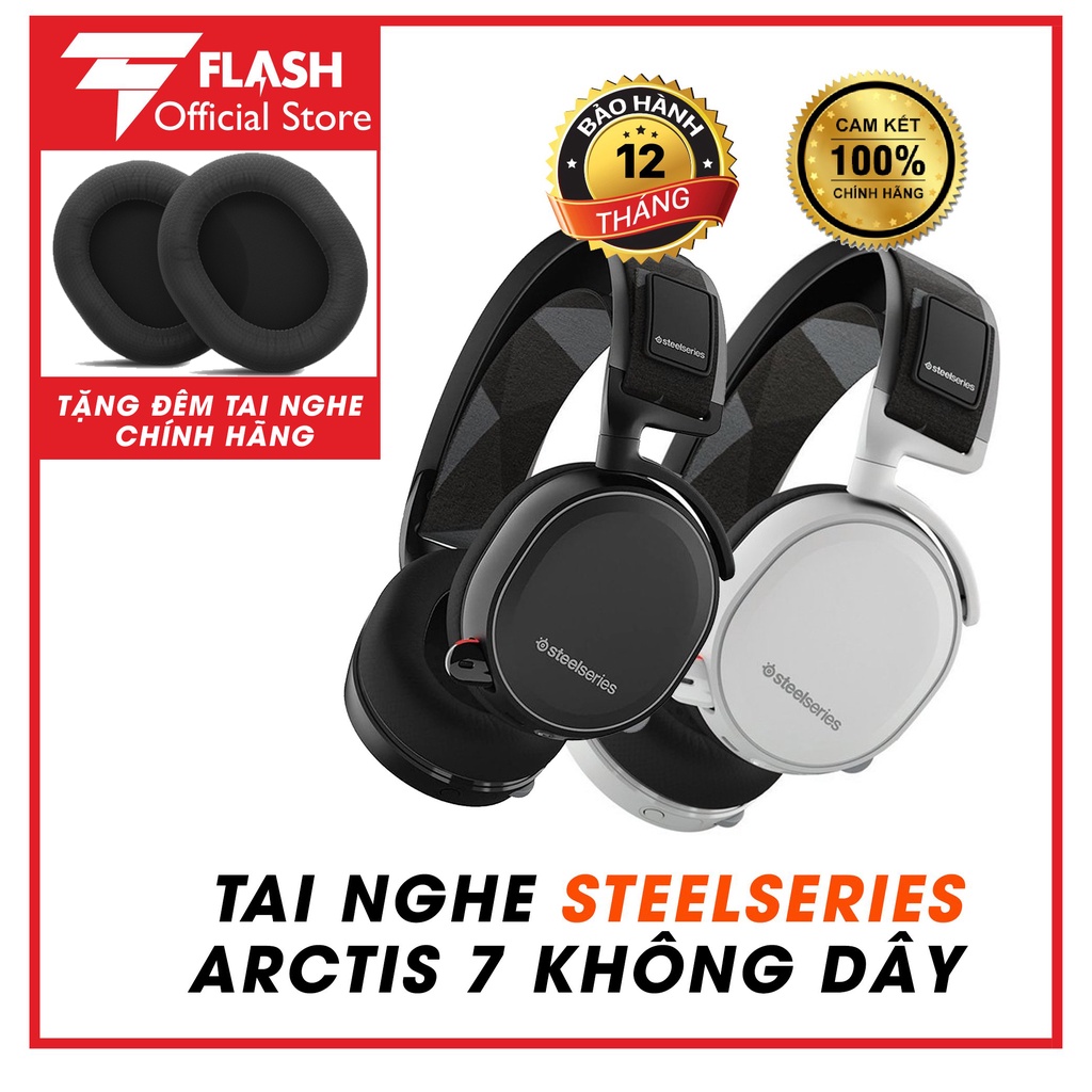 Tai Nghe Gaming Arctis 7 Black/White-2019 Edition chính hãng (Tặng Đệm Tai Nghe Steelseries chính hãng)