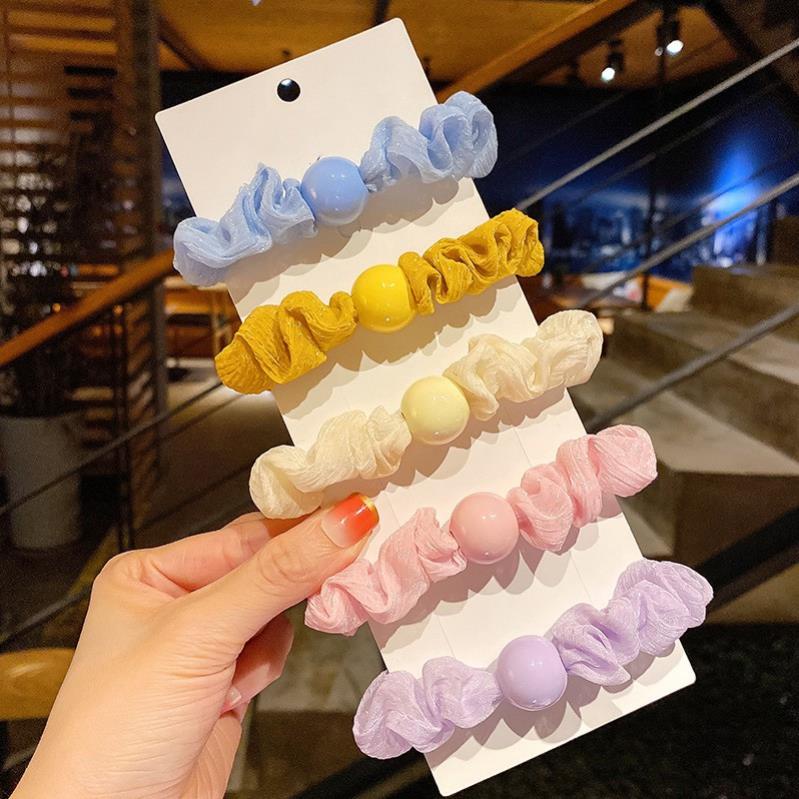 Dây Buộc Tóc Vải KOGANO Dây Buộc Tóc Scrunchies Nữ Đính Phụ Kiện Ngọc Nhân Tạo Xinh Xắn FAH-001255