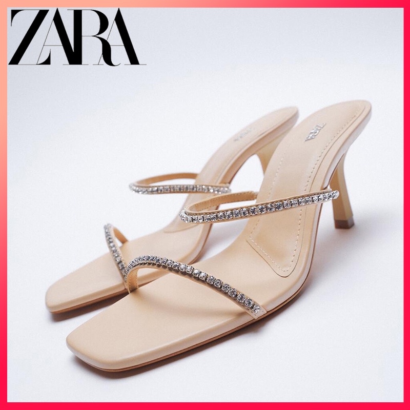 Giày Cao Gót ZARA Mũi Vuông Phối Dây Cột Thời Trang Cá Tính Cho Nữ