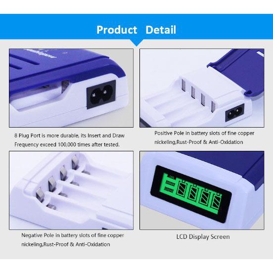 Bộ Sạc Pin AA, AAA  K209 Doublepow tự ngắt khi đầy Tốc Độ Cao Hiển Thị Màn Hình LCD, mic không dây,chuột