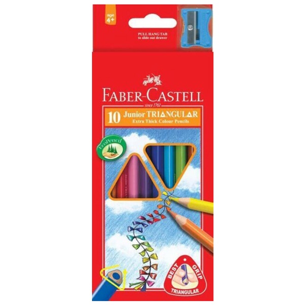 Faber-Castell-11653810-Chì Màu Junior Triangular - 10 Màu Dài + Chuốt