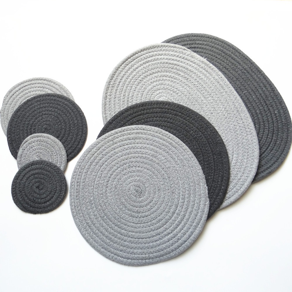 Tấm Lót Bàn Ăn Bằng Dây Cotton Bện Màu Sắc Trơn Cách Nhiệt Tiện Dụng Cho Nhà Bếp