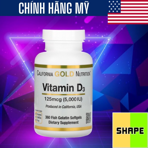 Vitamin D3 California Gold Nutrition Vitamin D3 125mcg [5000 IU] - 360 viên -Viên Uống Tăng Sức Đề Kháng - Chính Hãng