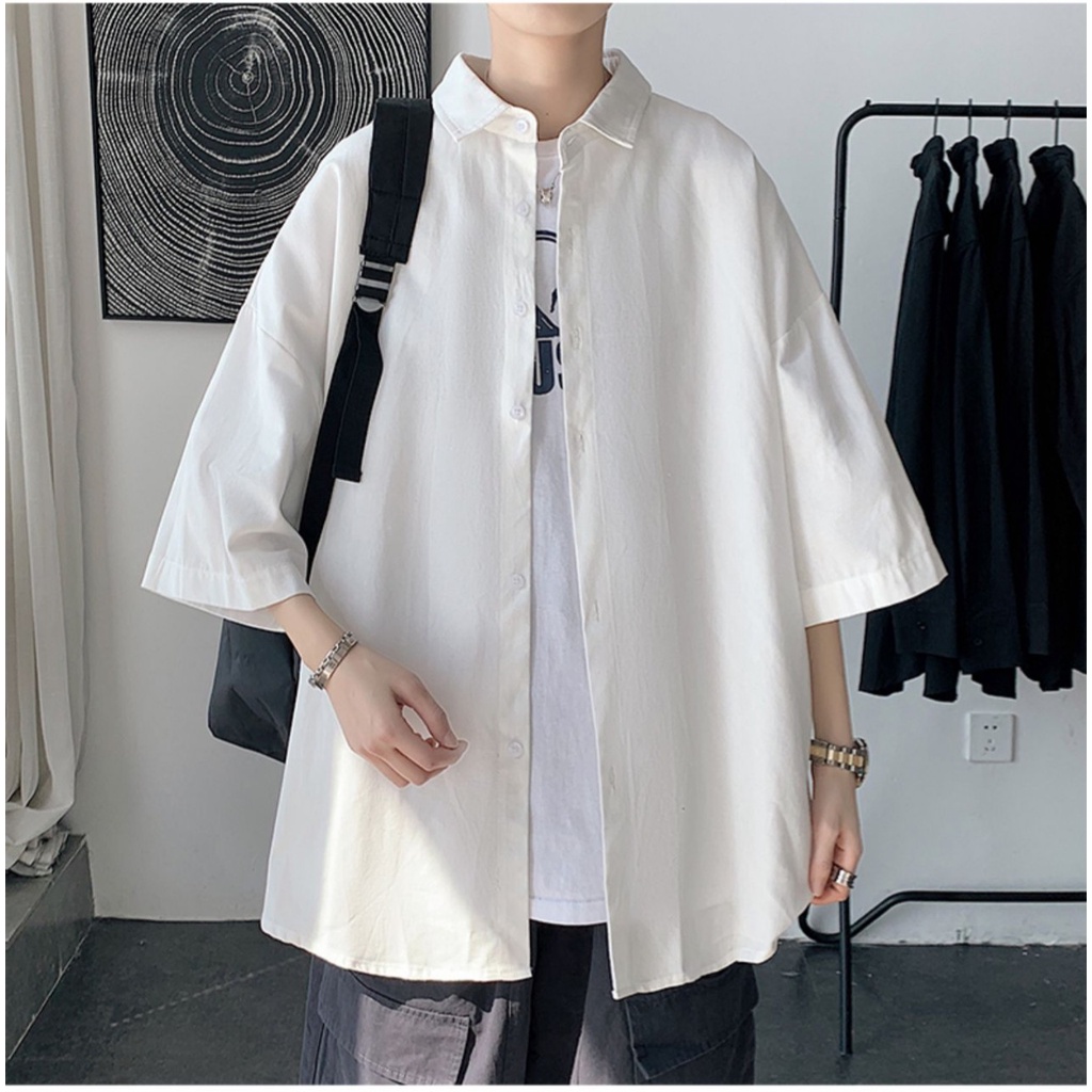 Sơ mi from rộng tay lỡ unisex nam nữ , sơ mi nam nữ vải voan lụa mịn mát free size 40kg - 70kg in hoa hông ngược