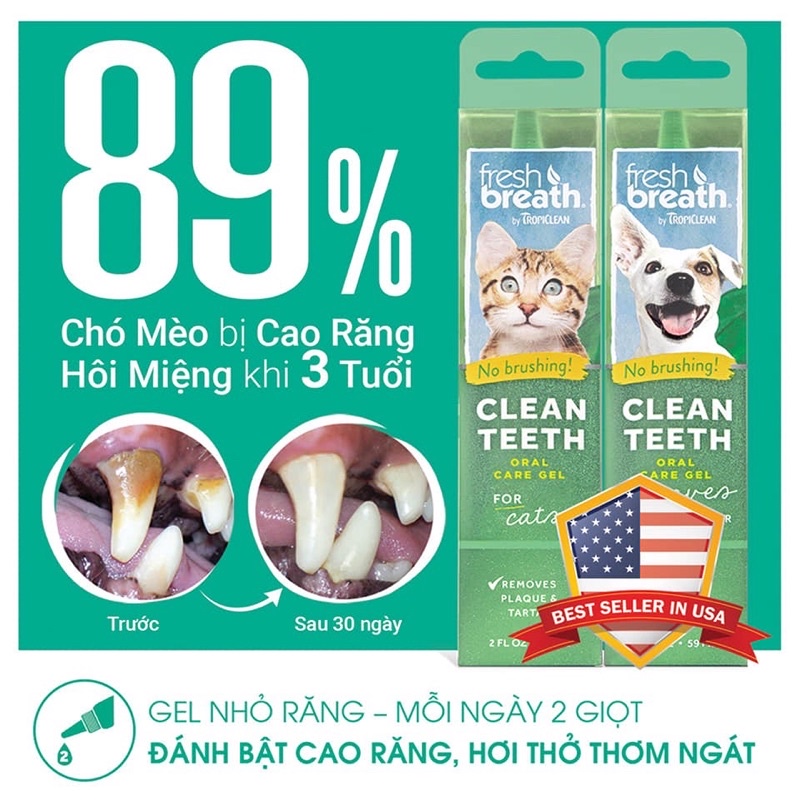 [ 59ml ] Gel vệ sinh răng miệng TropiClean không cần dùng bàn chải