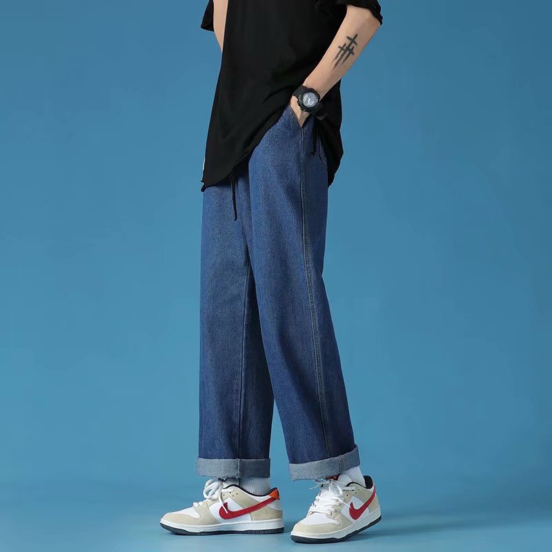 Quần jeans Ống Rộng Lưng Thun Thoải Mái Phong Cách Hip Hop Đường Phố Hàn Quốc Size S-5XL Dành Cho Nam